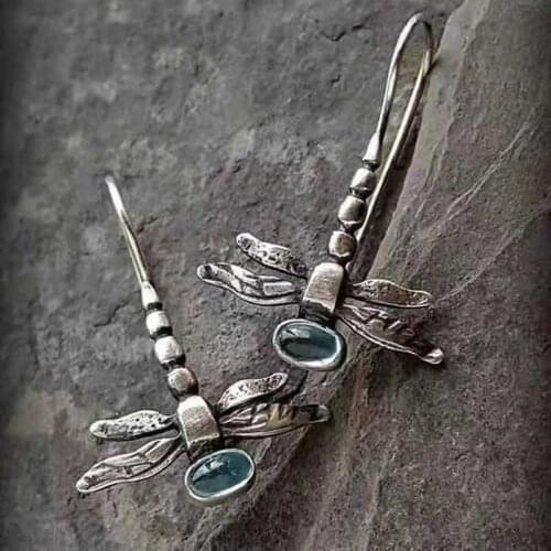 Vintage Dragonfly Earrings For Women Antique Silver Plated Fashion Stud Earrings