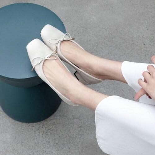 EshtonShero Woman Shoes Pumps Low Heels Slip On Platform Summer Khaki Square Toe Butterfly-Knot Ladies Wedding Shoes Size 3-9