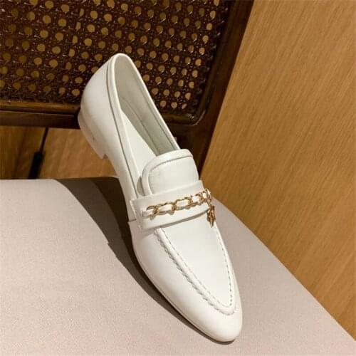 New Brand 2021 Spring Oxford Shoes For Women Chain Slip On Genuine Leather Shoes Woman High Quality