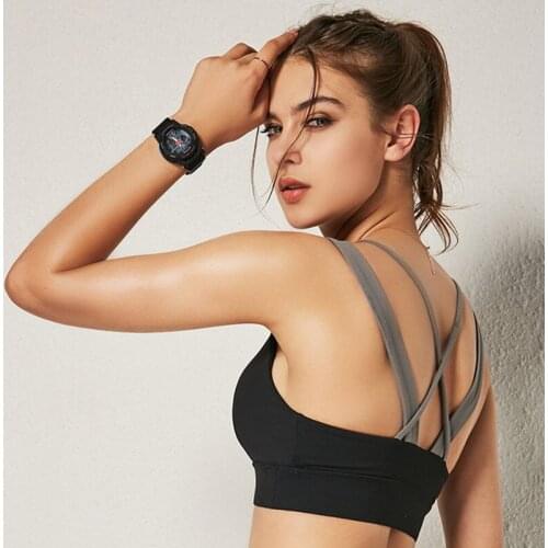 Women Push-Ups Sports bra Running Patchwork Cross Shoulder Strap Sexy Yoga Top Bras High Intensity Anti-shake Fitness Bra