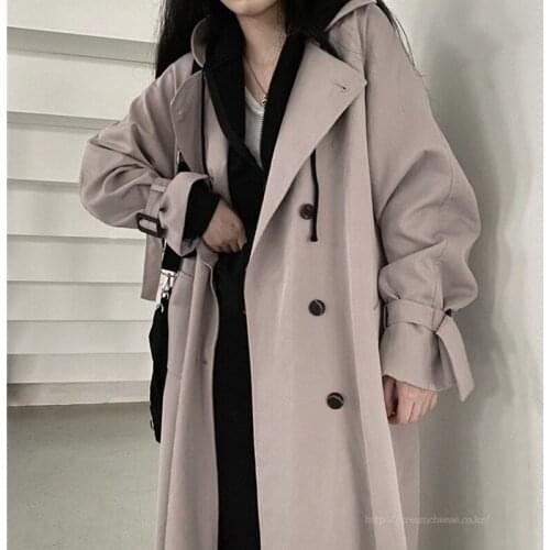 Womens Autumn Coat Solid Womens Trench Coat Loose Casual Womens Long Trench Coat Sashes Button Womens Windbreaker 2021