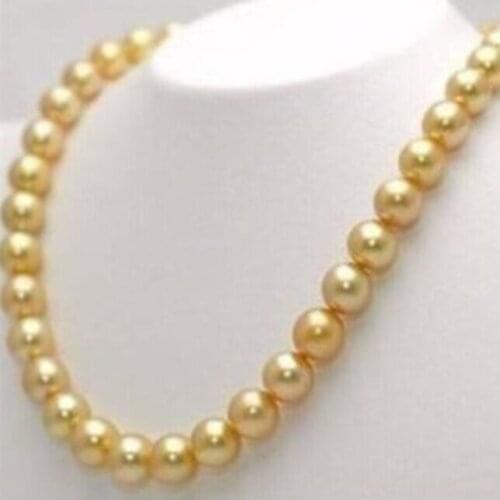 10mm Gold South Sea Shell Pearl Necklace 25" Factory Wholesale price 18inch real Women Fine for lady jewelryCZ Luxury Ms. girl