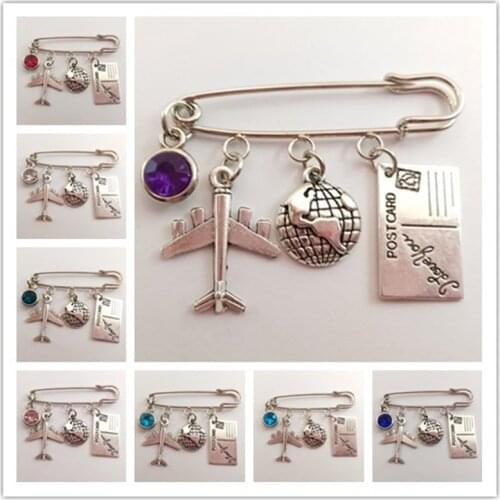 1pcs Love Travel Charm Airplane Brooch Globe Compass Passport Brooch Best Friends Gift Brooch,Gift for Flight Attendant