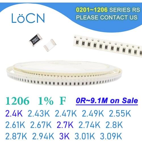 1206 1% F 5000PCS SMD 2.4K 2.43K 2.47K 2.49K 2.55K 2.61K 2.67K 2.7K 2.74K 2.8K 2.87K 2.94K 3K 3.01K 3.09K 3216 Resistor OHM