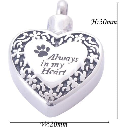 316L Stainless Steel Pet Always in my Heart Cremation Necklace Religious Ashes Urn Pendant Jewelry Free engraving
