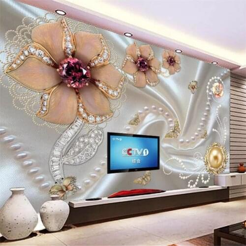 Beibehang Custom wallpaper 3d frescoes pearl diamonds inlaid flowers dielopsia TV backdrops living room decorative 3D wallpaper