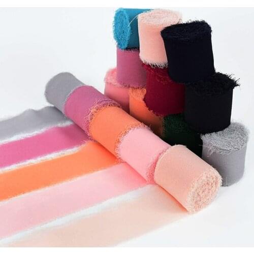 5m Handmade Frayed Edge Chiffon Ribbons DIY Gift Wrapping Packaging Material Wedding Invitation Bouquets Sheer Fringe Ribbon