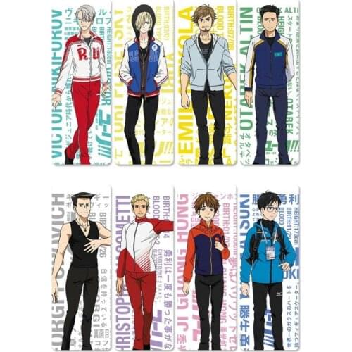 8pcs YURI!!! on ICE Anime Bookmarks Waterproof Transparent PVC Plastic Bookmark Book Marks Gift