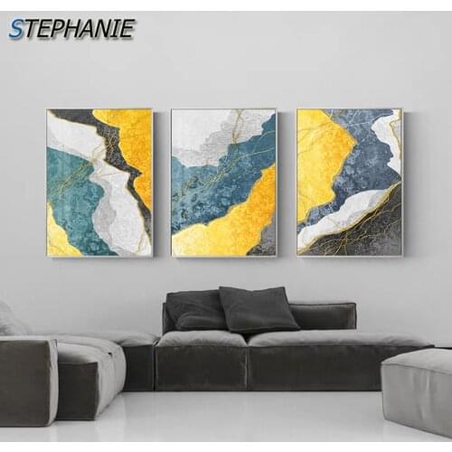 Abstract Golden Yellow Color Block Canvas Painting Green Poster N Prints Gray Wall Pictures for Living Room Decoration Home Art