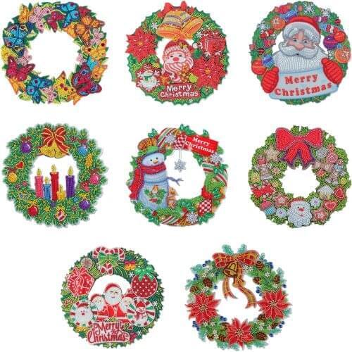 DIY 5D Diamond Painting Hanging Christmas Flower Wreath Resin Painting Kit Rhinestone Drawing Home Door Art Craft Bedroom Decor