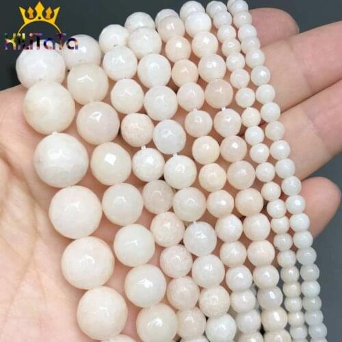 Natural Stone Beads Faceted White Chalcedony Jades Loose Beads For Jewelry Making DIY Bracelet Necklace 15'Strand 4/6/8/10/12mm