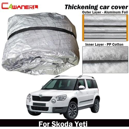 Cawanerl Waterproof Car Cover Thick Cotton Outdoor Sun Shade Rain Hail Snow Paint Protection Cover Dust Proof For Skoda Yeti