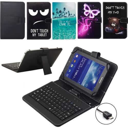 7" 8" Printed Leather Flip Stand Case With Micro USB Keyboard For Samsung Galaxy Tab E Lite 7.0 SM-T113 Tab A 8.0 T350 T355 T357