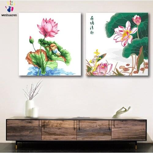 DIY colorings pictures by numbers with colors Small fresh pink lotus picture drawing painting by numbers framed Home