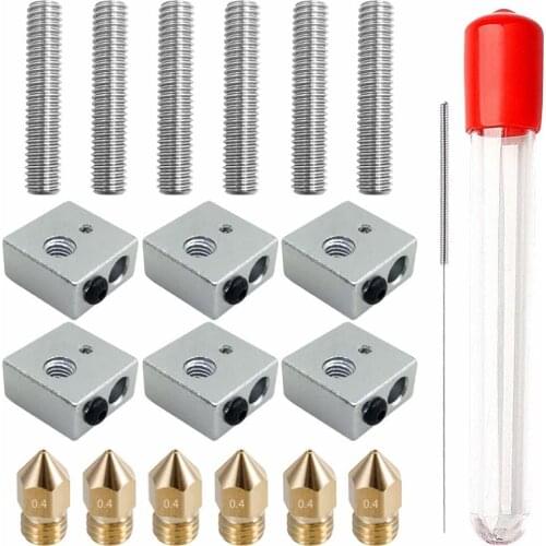 3D Printer 0.4mm MK8 Extruder Nozzle M6 Head 1.75mm 30mm Length Throat Heater Blocks Hotend for MK8 Makerbot Reprap i3 Anet A8