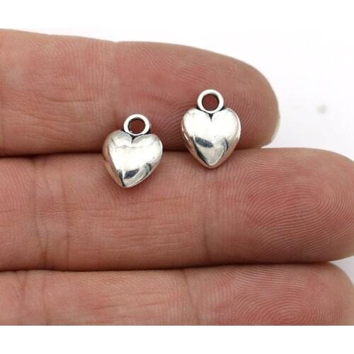 JAKONGO 10pcs Antique Silver Plated Heart Charms Pendants for Jewelry Making Bracelet DIY Accessories 12x9mm