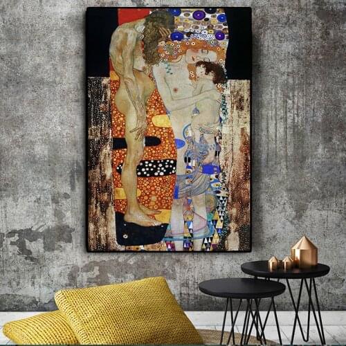 The Three Ages of Woman by Gustav Klimt Oil Painting on Canvas Posters and Prints Scandinavian Wall Art Picture for Living Room