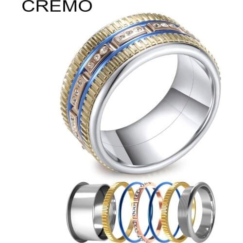 Cremo Gear Band Ring Set Women Boho Stainless Steel Band Ring Gold Latest Layered Interchangeable Loop Femme Bijoux