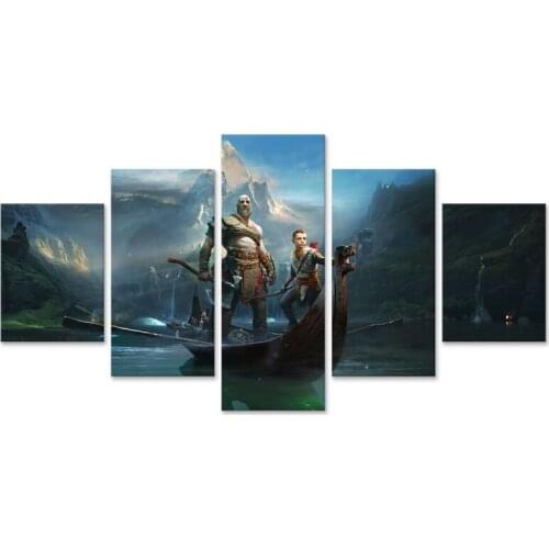 Kratos Atreus God of War Game Canvas Painting Wall Art HD Prints 5 Pieces Home Decor Modular Pictures Artwork Poster