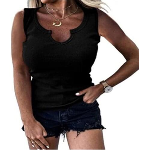 Summer Fashion Womens Cotton Solid Color Sexy Tight Thread Casual Splicing V-Neck Pit Strip Sleeveless Vest Multi Color T-Shirt