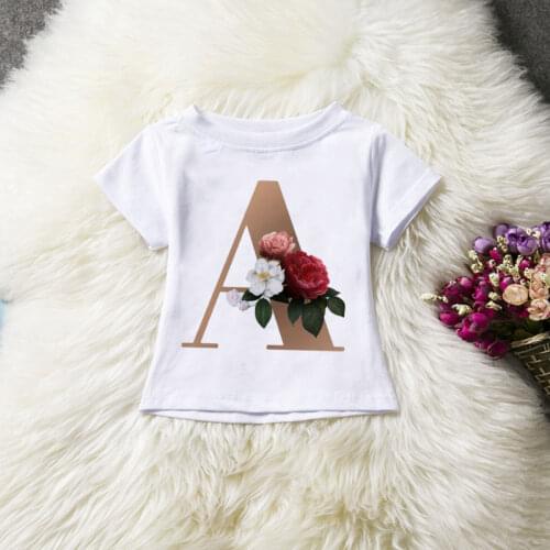 Fashion Unisex Letters Design Kids Clothes Harajuku Baby Tshirt Flowers Baby Top T Shirt Round Neck Casual White T Shirt 4237