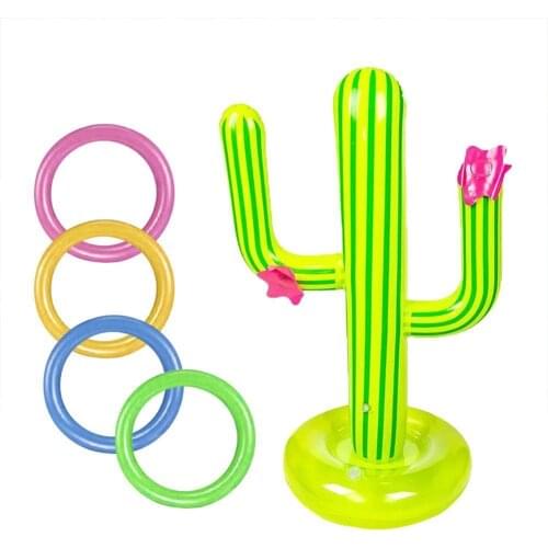 Pvc Inflatable Cast Ring Toy 1 Inflatable Cactus And 4 Rings Outdoor Swimming Floating Pool Game Inflatable Cactus Toy