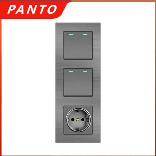 PANTO Gray Aluminum Wire Drawing Wall Socket with Switch Power Socket Power Socket Switch 220VAC Switch 3 Boxes DIY