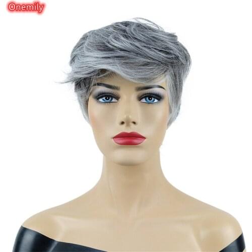 Onemily Short Straight Layered Pixie Cut Hair Natural Looking Women Synthetic Wig
