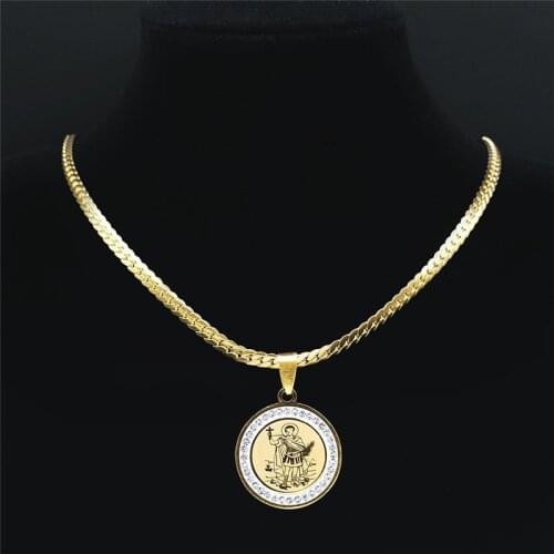 Archangel Gabriel Crystal Stainless Steel Archangel Michael Small Necklaces Holy Necklace Sacred Heart of Jesus Jewelry N8036S03