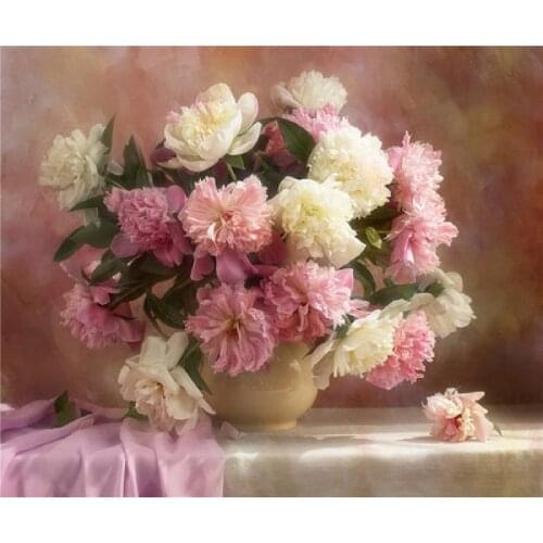 Full Diamond Embroidery Cross Pink Flowers Diamond mosaic peonies DIY Square Stick Drill Drawing Resin Craft Painting Rhinestone