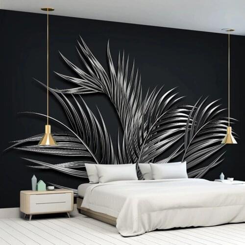 Custom Photo Wallpaper Modern 3D Black Golden Leaf Tropical Plant Fresco Living Room TV Sofa Home Decor Painting Papel De Parede