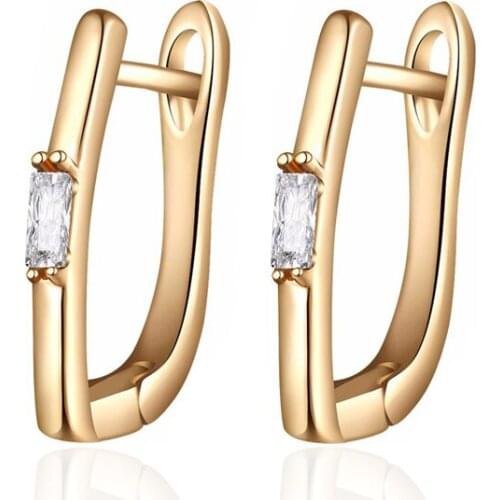 Simple Rectangle Gold Stud Earring with Square Cubic Zirconia Copper Plated CZ Earrings for Women Exquisite Jewelry Gifts