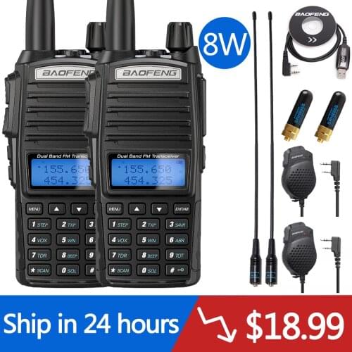 2PCS Baofeng UV-82Plus 8W Tri-power 8/4/1W Walkie Talkie Dual Band Transceiver UV5R hunting CB Two way Radio UV9R UV-X10 Radio