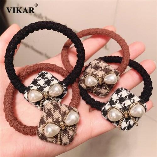 Korean version of small fragrance pearl square elastic Hair band Rubber band hair Accessories girl hair Band hair gel VIKAR