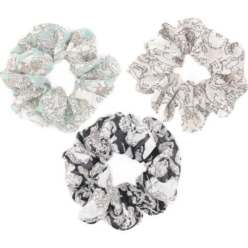 Furling Girl 1 PC Chiffon Hair Scrunchies Women Vine Print Elasitc Hair Bands Hair Ropes Headwear Girls Hair Accessories