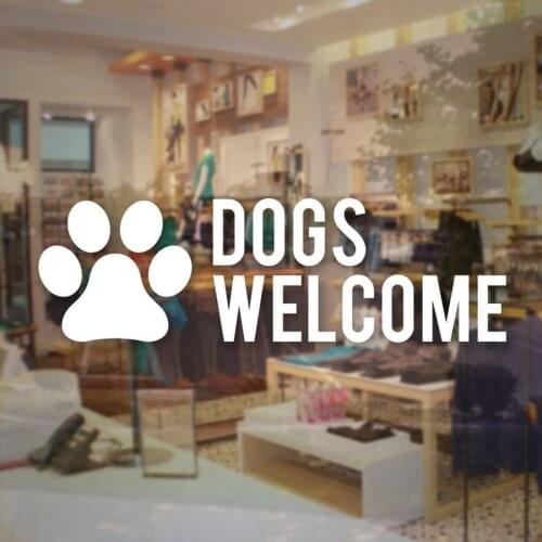 Dogs Welcome Sticker Paw Print Store Business Pet Sign Vinyl Decal for Door Window Wall etc Removable Cafe Poster G602