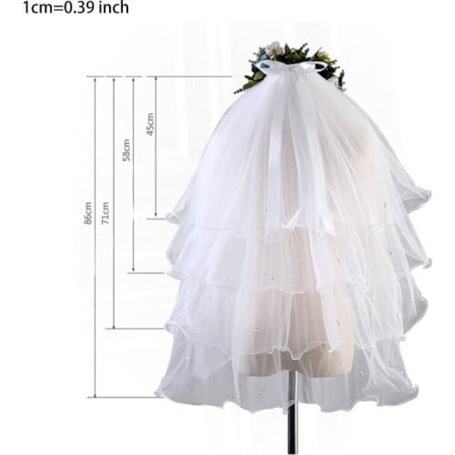 Wedding Bridal Veil with Comb Wedding Hair Accessories for Brides 4 Tier Pearls Embellished Props for Photo Taking