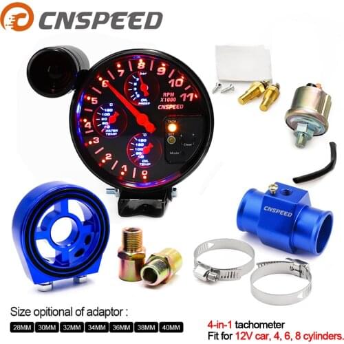 5" 4 IN 1 With shift light car tachometer rpm meter water temp gauge oil temperature gauge oil pressure gauge & Sensor adapter