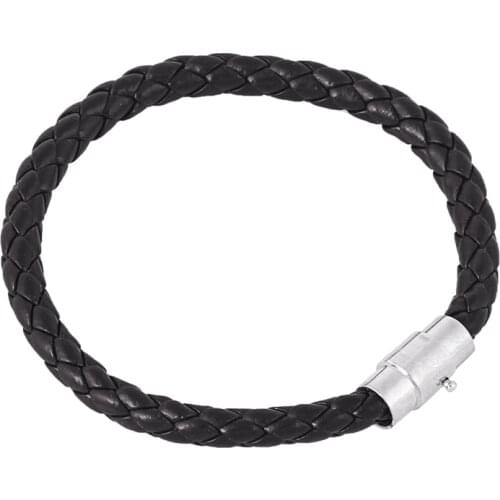 Vintage Men Jewelry Black Brown Mixed Woven Leather Cord Bracelet Stainless Steel Magnetic Clasp Men Punk Bracelet Bangles