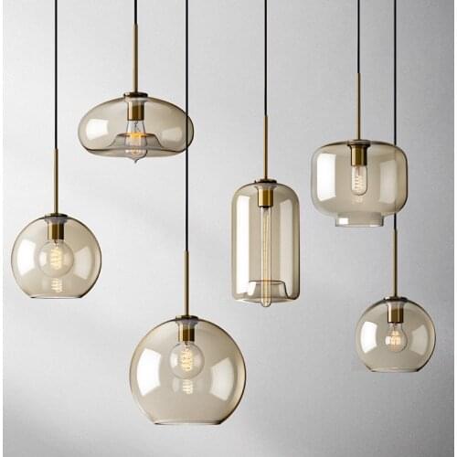 Nordic iron creative dining room pendant lights modern industrial bar light simple retro bedroom single head glass lighting