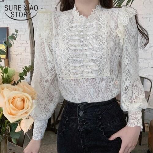 French Retro Palace Style White Lace Shirt Womens Spring New Long Sleeve Top Luxury Elegant Ladies Blouse Vintage Clothes 13300