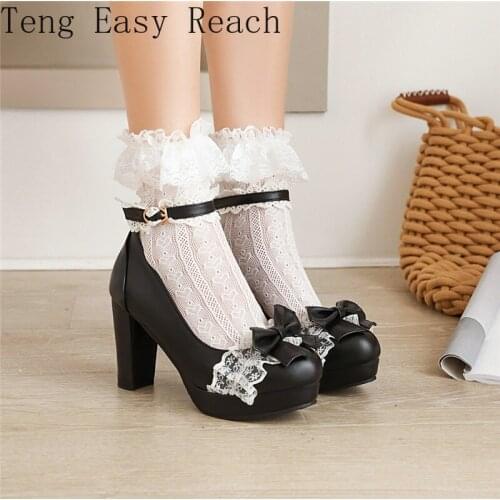 Platform Heels Mary Jane Womens Shoes 2021 New Style Thick Heel Shoes Female Round Toe Gothic Lace Lolita Pumps Size 40 41 42