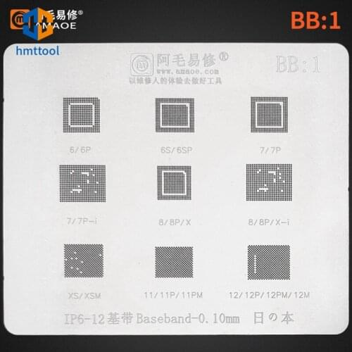 0.10MM AMAOE BGA Stencil BB:1 IP6-12 Baseband Mesh For IPhone 6 6P 6S 6SP 7 7P 8 8P X XS XSM 11 11P 12 12P Template Steel Mesh