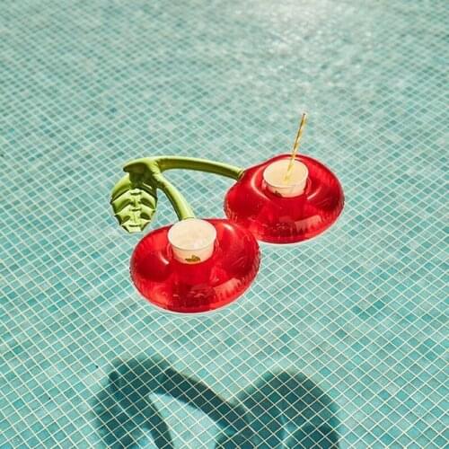 1PCs Cherry Shaped Red Swimming Pool Drink Holders Party Adult Inflatable Pool Accessories Double Kids Swimming Floating