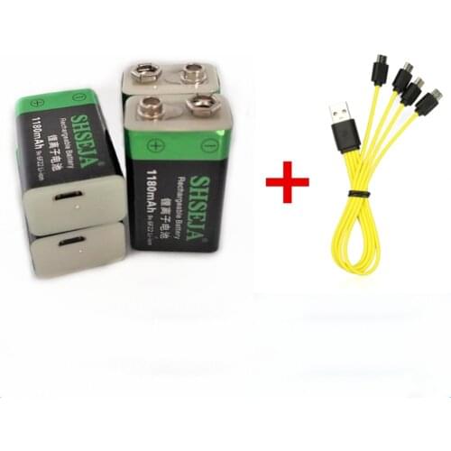 2/4pcs SHSEJA 1180mAh 9V rechargeable battery 6F22 USB lithium-ion battery with Micro USB cable for fast charging