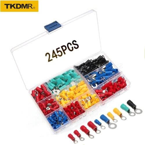 245PCS Assortment Car Auto Copper Ring Terminal Wire Crimp Connector Bare Cable Battery Terminals Soldered Connectors Kit