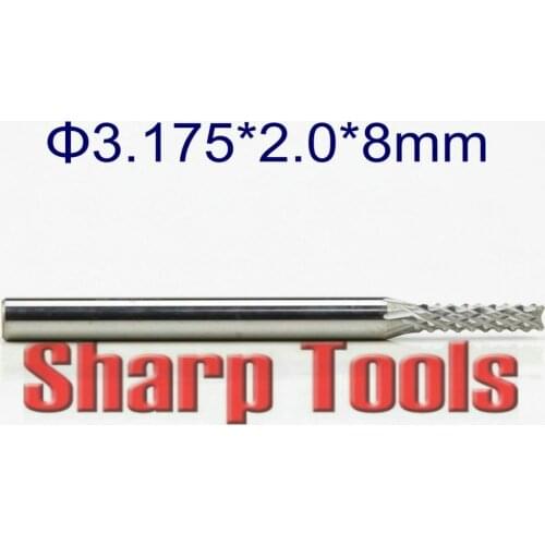 3.175*2*8mm Corn Teeth Micro Drill Bit PCB Mill Cutter,CNC PCB End Mill Carbide Rotary Burr Tools in Cutting Hardwood Fiberglass