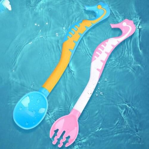 3Pcs/Set 2 Colors Creative Kids Dinnerware Cartoon Shape Curved Handle Food Grade PP Children Auxiliary Spoon Fork for Infant