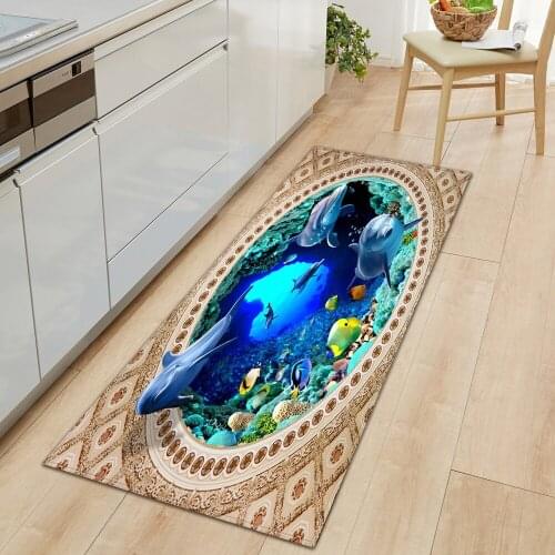3D Underwater World Kitchen Mat Entrance Doormat Bedroom Floor Decoration Living Room Carpet Bathroom Non-Slip Rug Long Strip