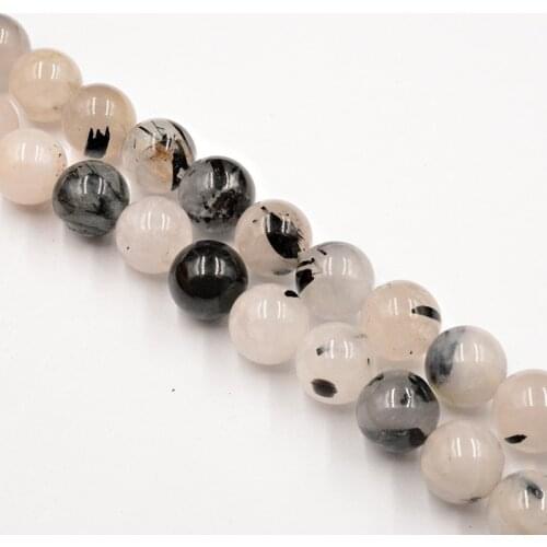 4-12mm Natural Smooth Black Hair Quartz Stone Beads Wholesale Loose Beads for Jewelry Making Accessories DIY Free Shipping